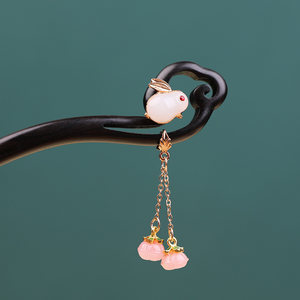 凤仪（饰品）黑檀木发簪流苏兔子步摇簪子新中式发钗送女朋友礼物