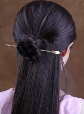 古风一字簪子风玉兰花镀银发簪