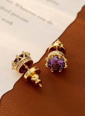 铜镀真金925银针轻奢风精致百搭紫色锆石耳钉优雅气质高级感耳饰