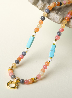 手编彩兔毛玉髓万能吊坠绳文玩菱镁矿松石新中式项链挂绳