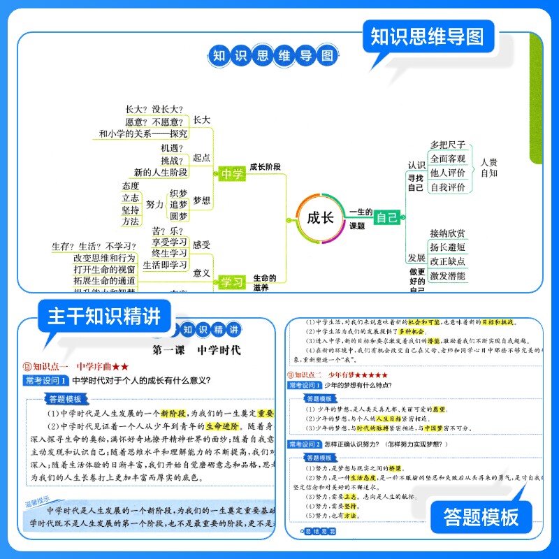 正版现货初中小四门万能答题模板政治历史地理生物全套4本 初一初二七八年级小四门知识点答题公式模板 中考会考复习资料 小晨同学