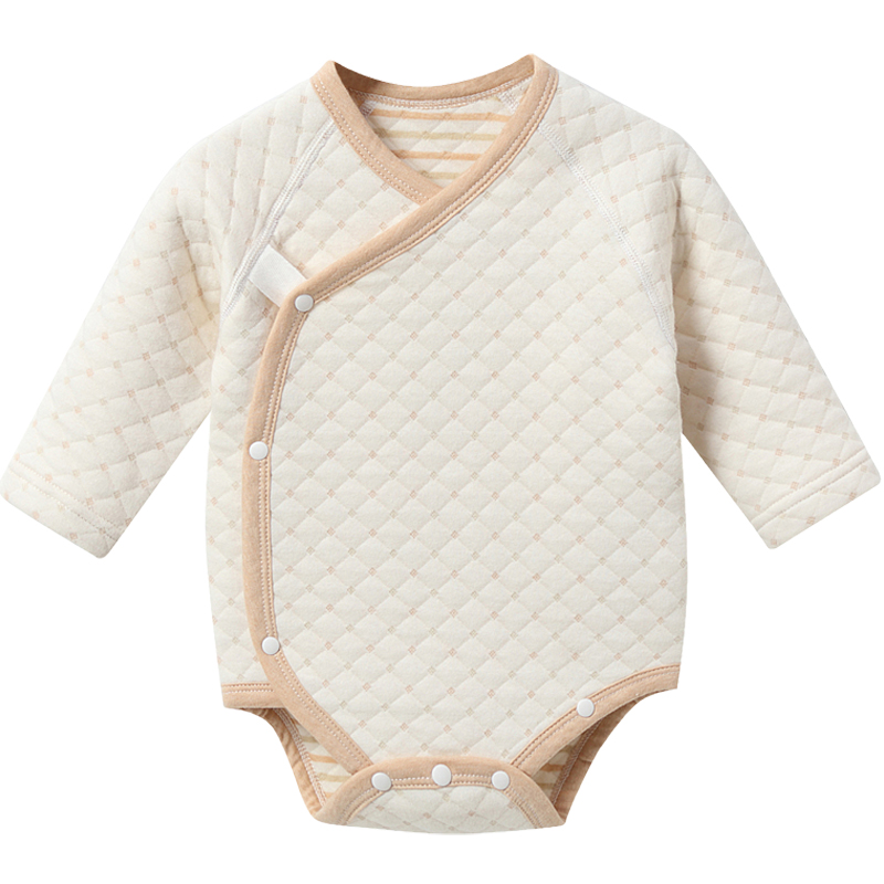 婴儿夹棉包屁衣秋冬季新生宝宝加厚三角哈衣连体纯棉冬款保暖内衣 - 图3