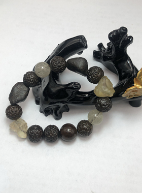 y多宝陨石原石雕刻手串 利比亚冲击玻璃陨石869石陨石西北非陨石