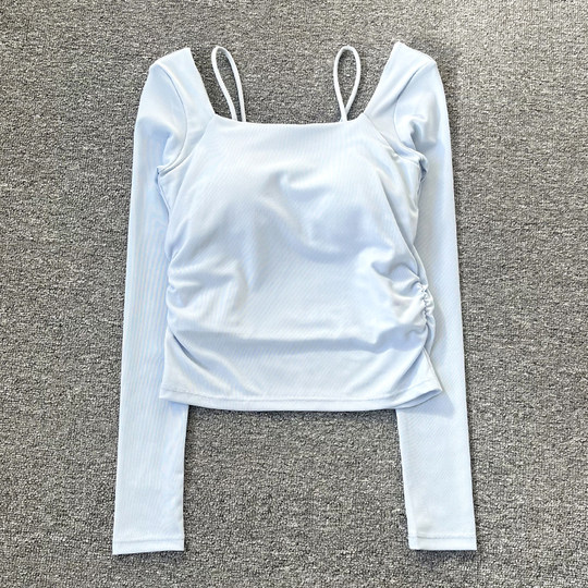 瑜伽服女2025新款网纱假两件运动上衣带胸垫长袖训练健身服