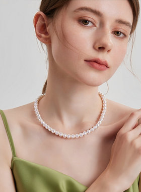 菲菲珠宝深海贝珠粉光珠链高亮珍珠项链轻奢锁骨链高级感气质颈链