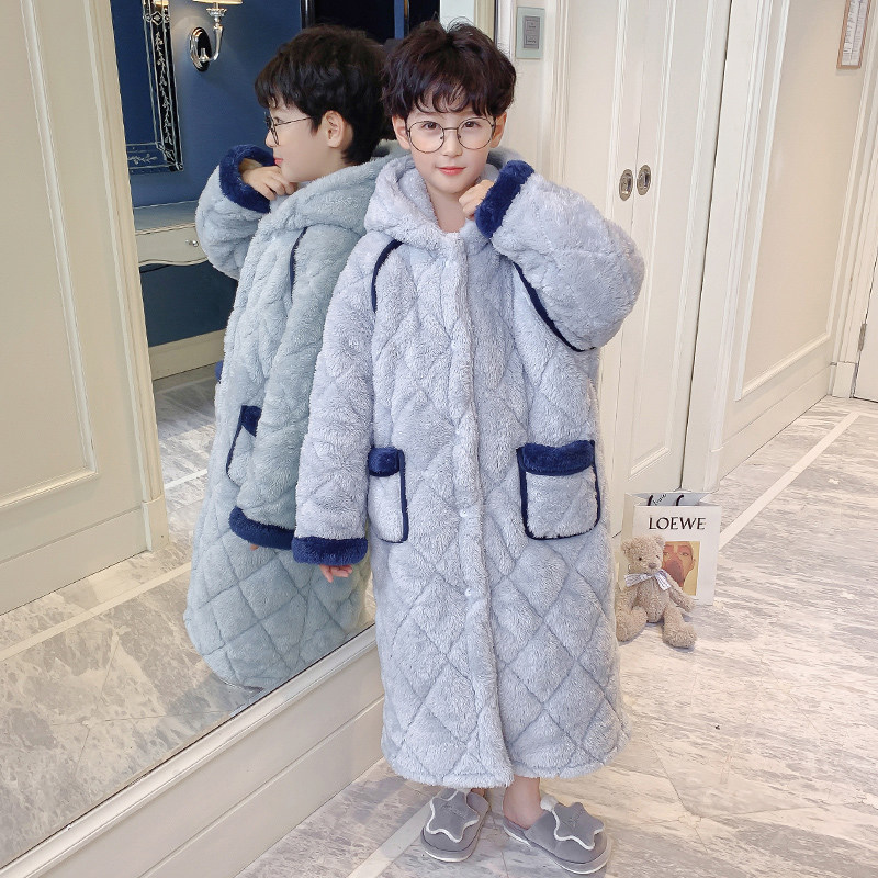 男童睡袍儿童睡衣冬季珊瑚绒加厚款三层夹棉秋冬天男孩法兰绒浴袍,淘宝优惠券,粉丝福利购,淘宝优惠卷