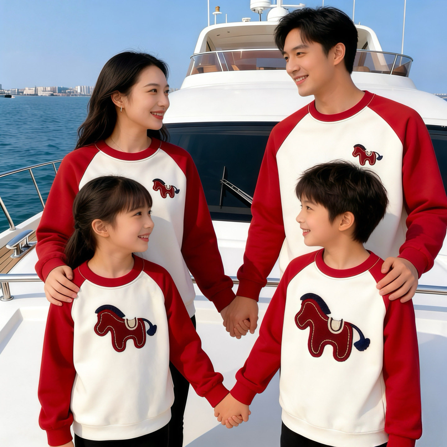 2026马年亲子装一家三口四口新款国潮拼色卫衣喜庆拜年服新春出游,淘宝优惠券,粉丝福利购,淘宝优惠卷