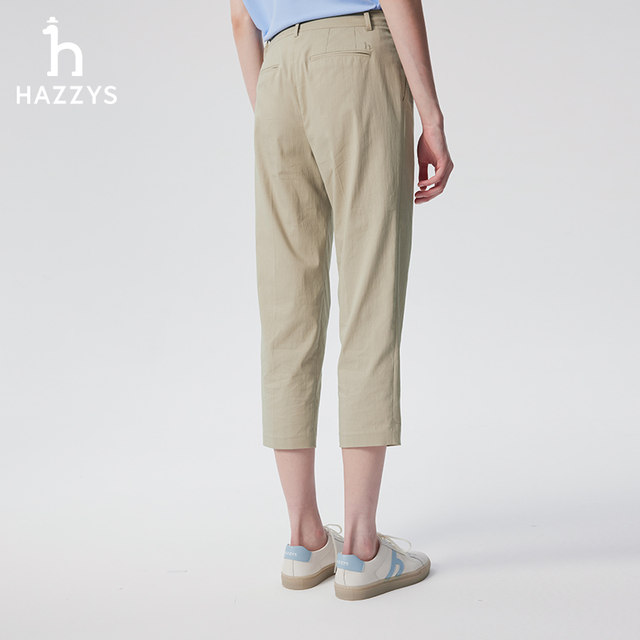 Hazzys solid color cropped pants for women's spring new single pleated tapered foot pants