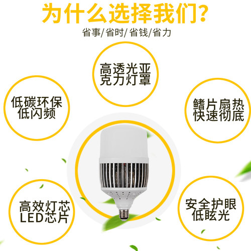 LED灯泡大功率节能鳍片灯泡E27E40螺口50W80W100W150W车间厂房灯 - 图2