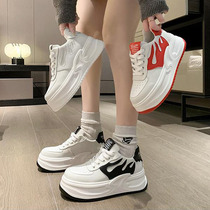 European station genuine leather small white shoes women 2023 spring small sub heightening thick bottom casual 100 hitch pastry sports board shoes