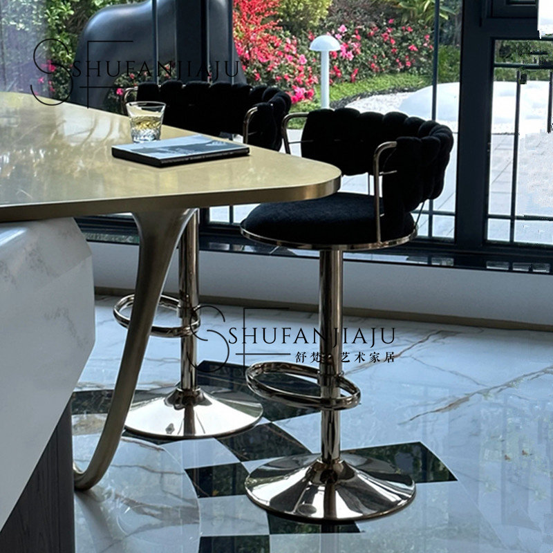 北欧轻奢时尚酒吧椅现代简约不锈钢金属高脚椅家用旋转升降吧台椅,淘宝优惠券,粉丝福利购,淘宝优惠卷