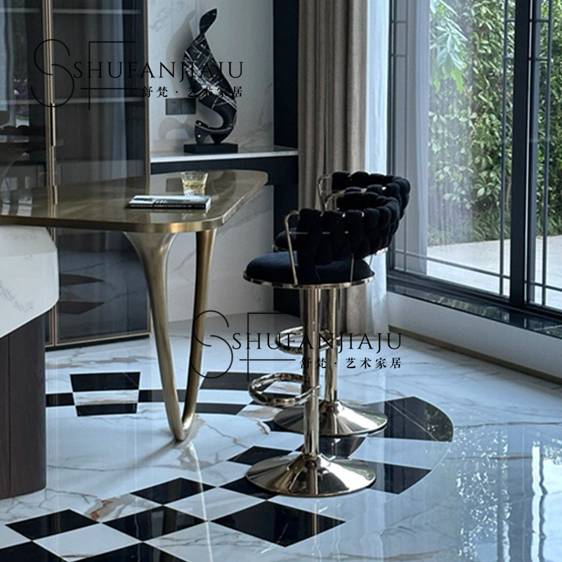 北欧轻奢时尚酒吧椅现代简约不锈钢金属高脚椅家用旋转升降吧台椅,淘宝优惠券,粉丝福利购,淘宝优惠卷