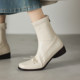 Genuine leather retro bow thick heel square toe elastic short boots