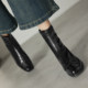Genuine leather retro bow thick heel square toe elastic short boots