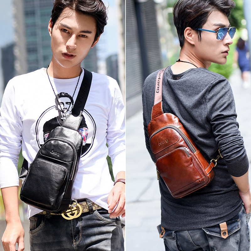 裂狼真皮男胸包休闲牛皮 裂狼男士包袋