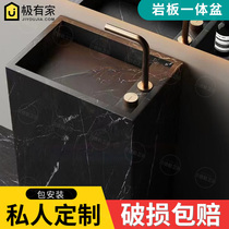 (high-end designer custom) rock plate integrated column basin black balcony washbasin washbasin