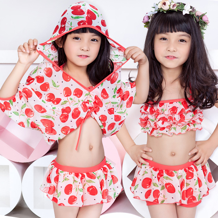 千千2016新款兒童泳衣女童女孩比基尼三件套可愛小中大童分體泳裝
