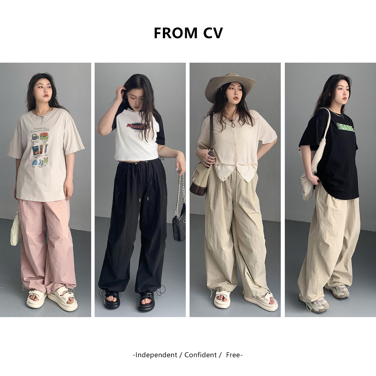 CV大码女装 美式复古宽松系带抽绳阔腿纸袋裤休闲工装裤夏季显瘦,淘宝优惠券,粉丝福利购,淘宝优惠卷