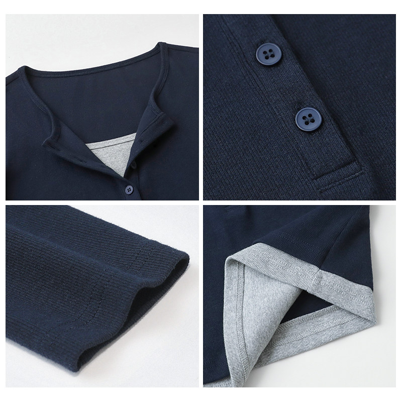 CV大码女装 秋新款撞色假两件亨利领长袖T恤掐腰短款上衣女胖妹mm,淘宝优惠券,粉丝福利购,淘宝优惠卷