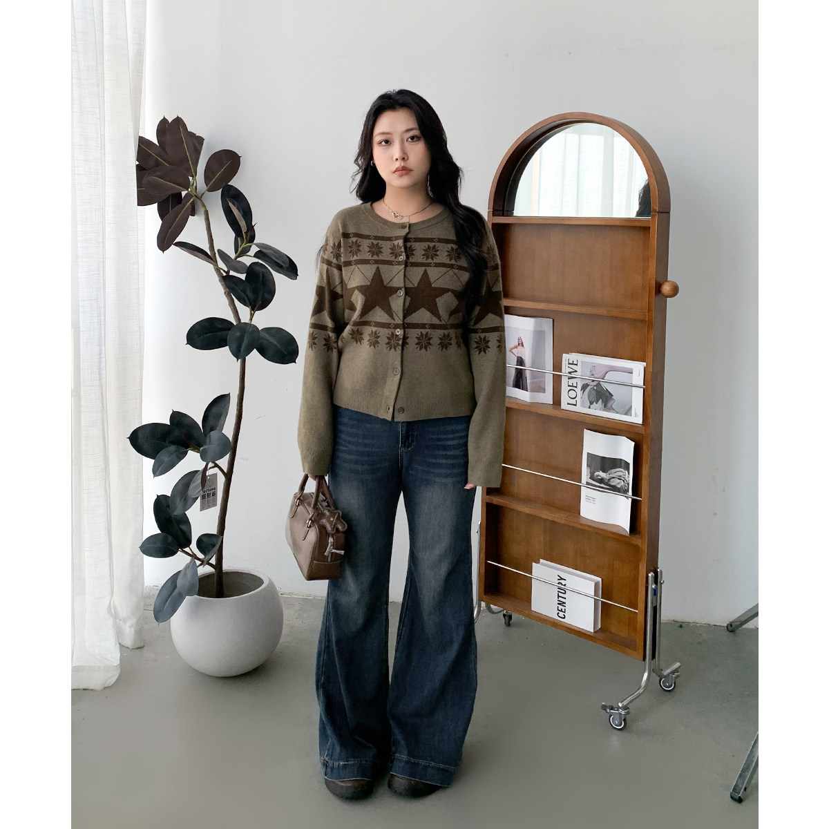 CV大码女装冬新款费尔岛星星提花毛针织衫开衫宽松保暖上衣女胖mm,淘宝优惠券,粉丝福利购,淘宝优惠卷