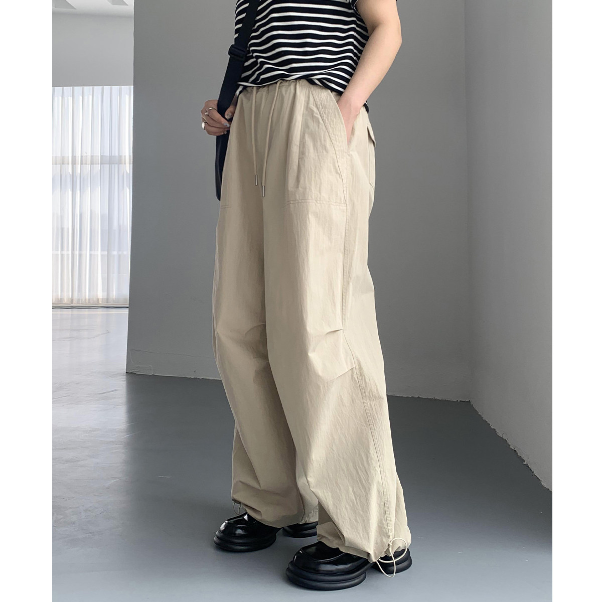 CV大码女装 美式复古宽松系带抽绳阔腿纸袋裤休闲工装裤夏季显瘦,淘宝优惠券,粉丝福利购,淘宝优惠卷