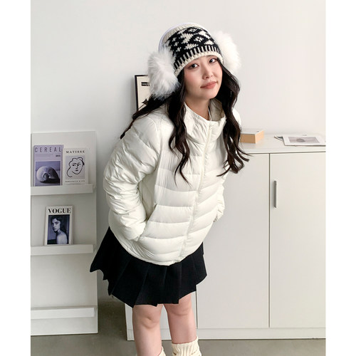 CV大码女装 初冬新款轻薄排骨连帽羽绒服90白鸭绒保暖显瘦外套 - 图1