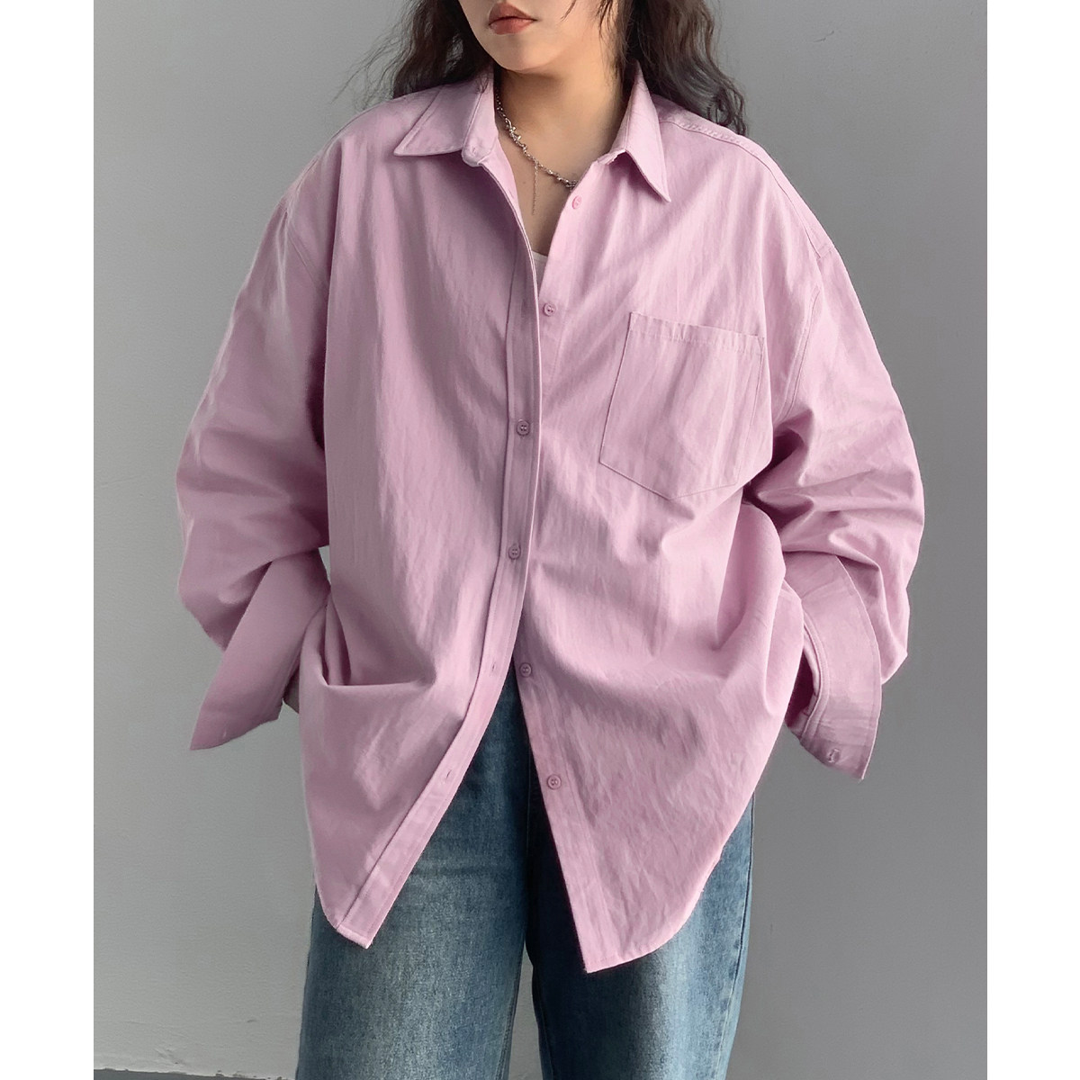 CV大码女装秋款宽松遮肉粉色衬衫女冷淡高级感胖mm显瘦长袖衬衣女,淘宝优惠券,粉丝福利购,淘宝优惠卷