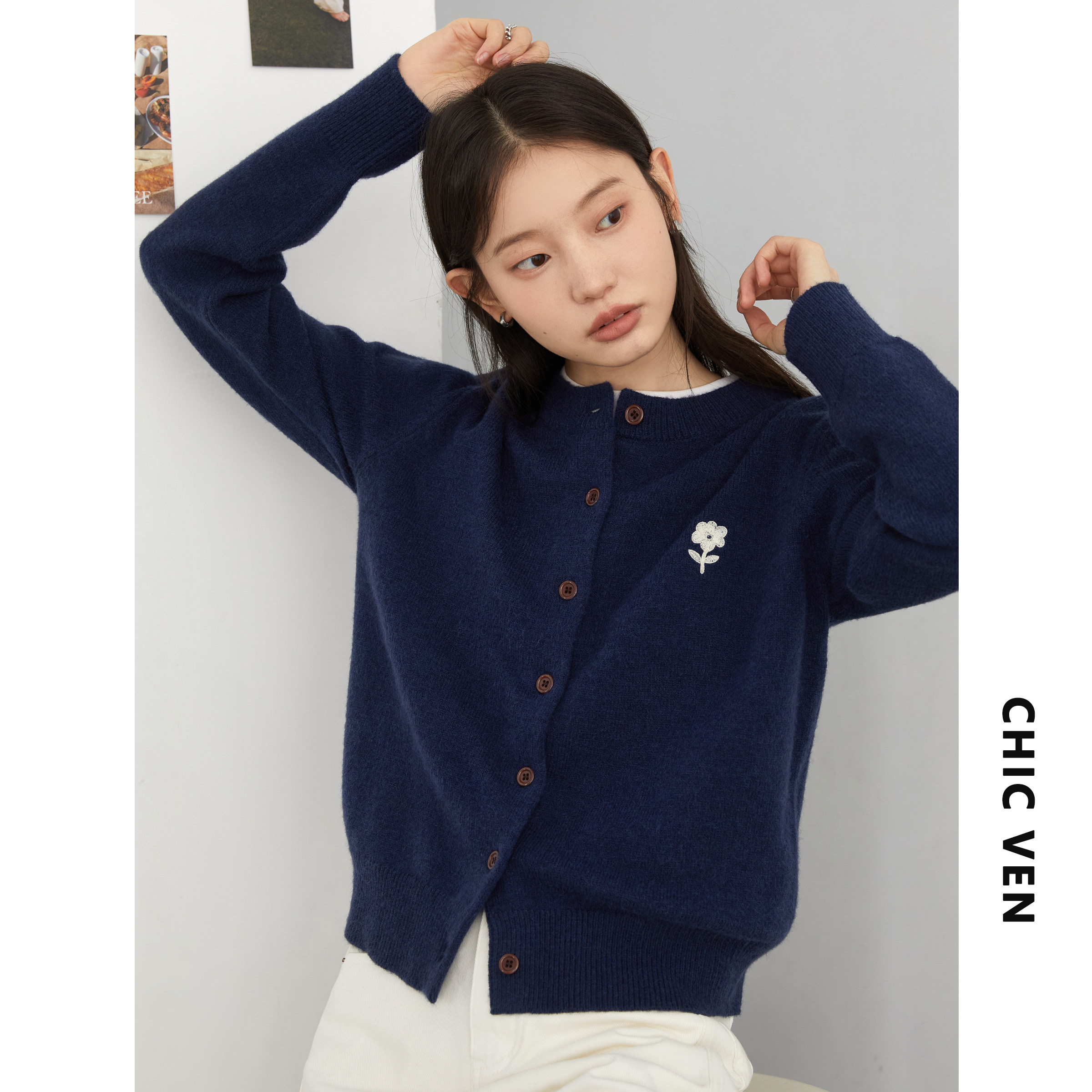 CV大码女装 初冬新款趣味小花刺绣针织开衫外套长袖毛针织衫保暖,淘宝优惠券,粉丝福利购,淘宝优惠卷