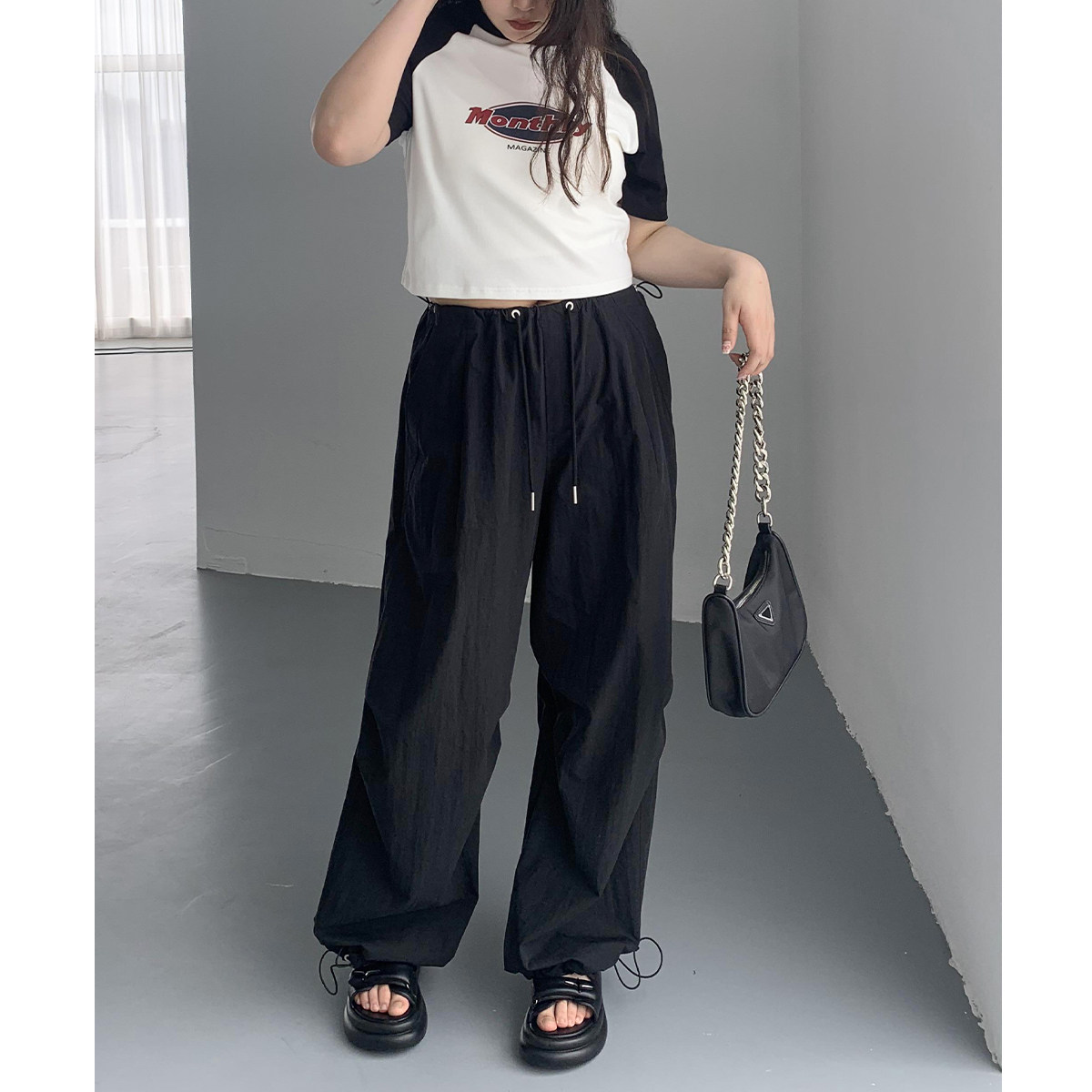 CV大码女装 美式复古宽松系带抽绳阔腿纸袋裤休闲工装裤夏季显瘦,淘宝优惠券,粉丝福利购,淘宝优惠卷