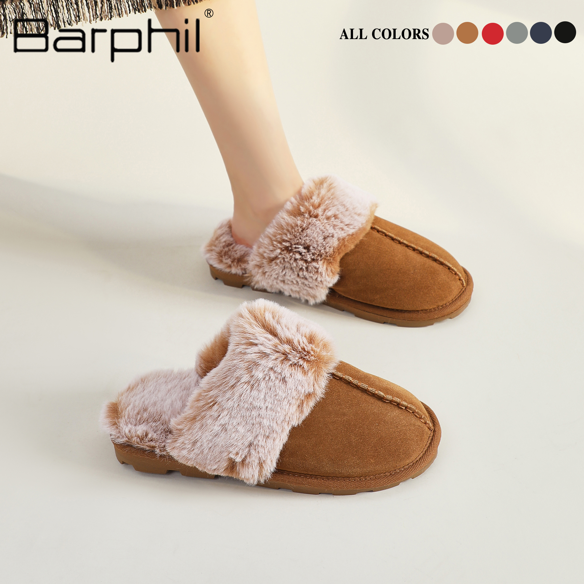 Barphil福利清仓拖鞋春季新款拖鞋女情侣款包头软底毛毛拖鞋女 - 图0