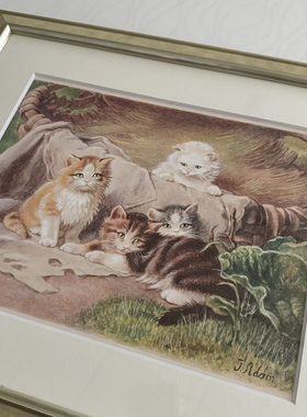 （画框）顺丰不包邮成品框实木相框挂墙创意装饰猫咪温馨挂画整套