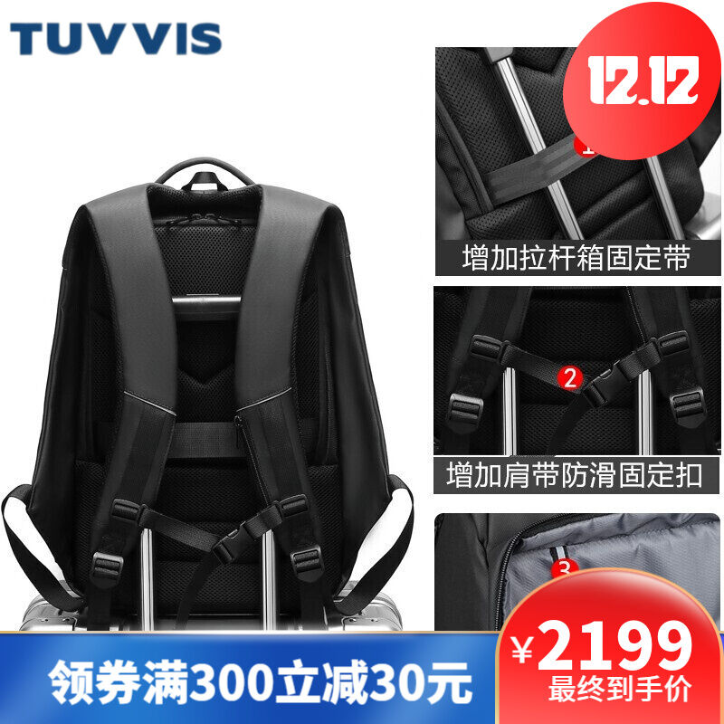 TUVVIS男士商务双肩包15.6英寸大容量笔记本电脑包出差旅行包多功 - 图1