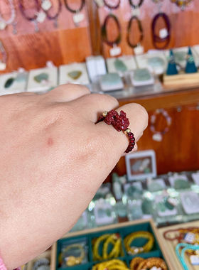 天然石榴石朱砂戒指女