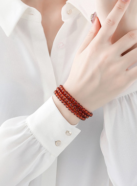 正品橙红色石榴石散珠子转运手链