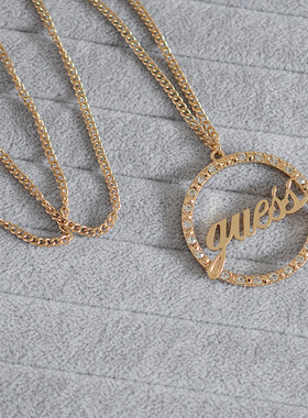 圆形镶嵌宝石立体中长款毛衣链