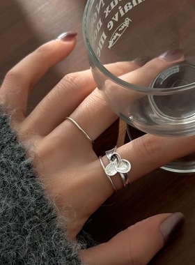 包邮甜酷风三角梅戒指女个性时尚设计感小叶子S925镀银开口指环食
