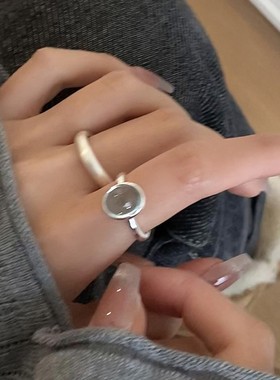 甜酷蓝色眼泪戒指女叠戴百搭个性素圈S925镀银指环网红小众食指戒