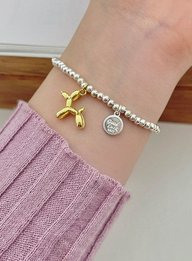 包邮气球狗圆珠链手链女韩版时尚百搭气质S925镀银圆牌字母手环i