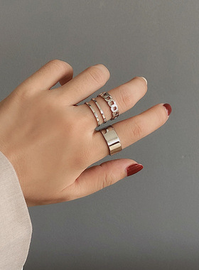 包邮韩版复古戒指女套装925镀银ins时尚嘻哈小众个性简约开口指环