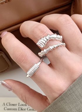 包邮甜酷牛角包交叉戒指女几何个性夸张时尚百搭开口指环食指戒潮