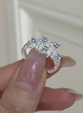 包邮甜美蓝色不规则戒指女精致优雅轻奢时尚百搭开口指环ins风食