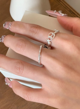 包邮可爱碱水结牛角包戒指女独特设计创意造型百搭开口指环小众食