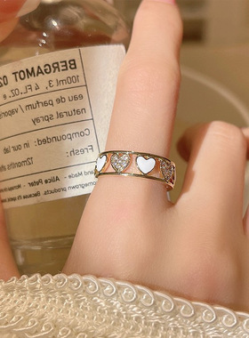 包邮气质甜美S925镀银爱心镂空戒指女时尚气质桃心开口指环ins食