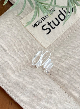 S925银饰品不规则几何错落水滴戒指女简约小众设计开口指环食指戒