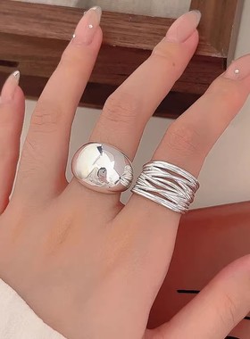 包邮几何光面戒指女线条缠绕交叉叠戴S925镀银开口指环ins小众食