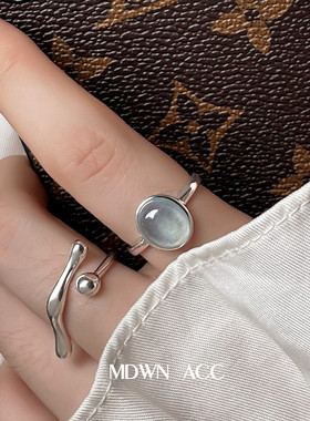 包邮优雅璀璨海蓝戒指女韩版个性时尚几何不规则S925镀银开口食指