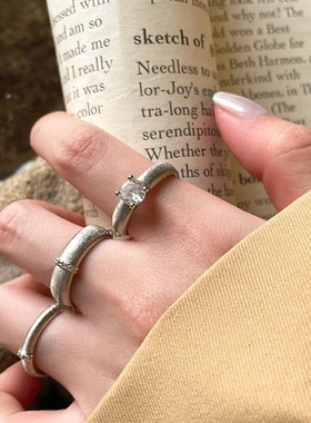 包邮拉丝金银色素圈戒指女轻奢精致优雅小众设计食指戒独特开口指