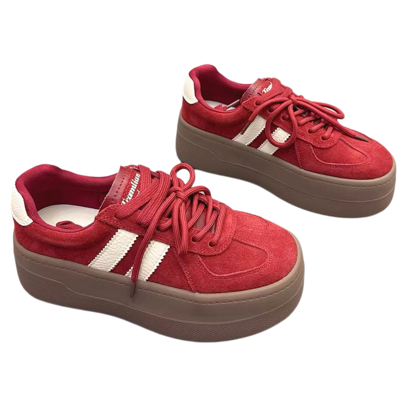 真皮女鞋厚底增高6CM拼色德训鞋2026春新款圆头双鞋带面包鞋板鞋,淘宝优惠券,粉丝福利购,淘宝优惠卷