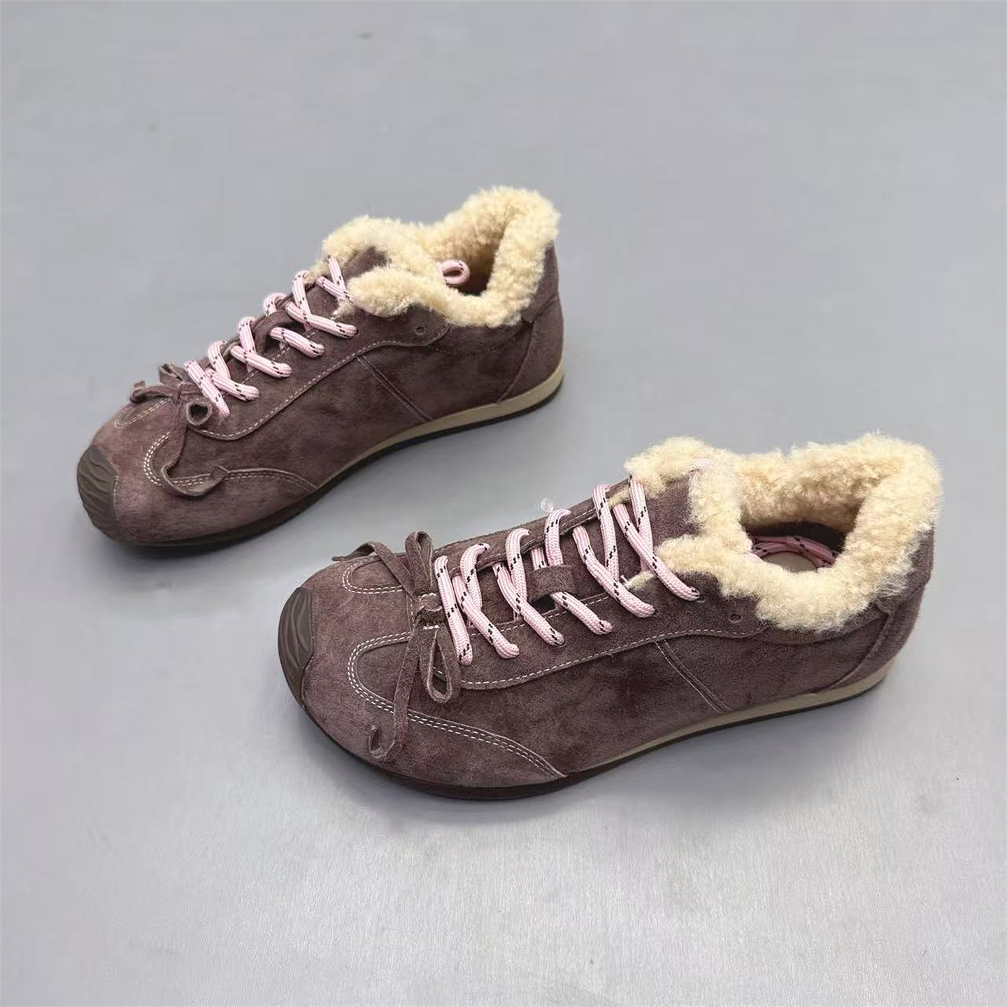 真皮女鞋复古磨砂皮加绒德训鞋2025冬季新款轻便保暖阿甘鞋休闲鞋 - 图0
