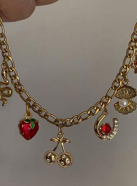 ins风diy手链女太阳u型马蹄水果蝴蝶结锆石爱心樱桃车厘子